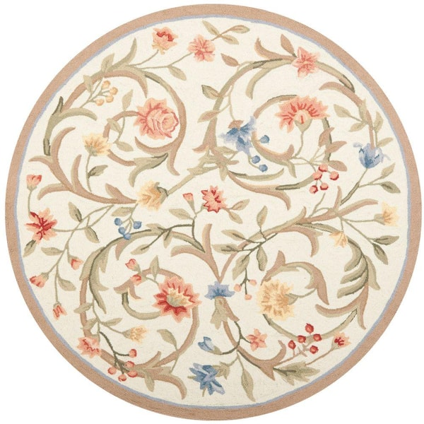 SAFAVIEH Chelsea Ivory 6 ft. x 6 ft. Round Floral Border Solid Area Rug