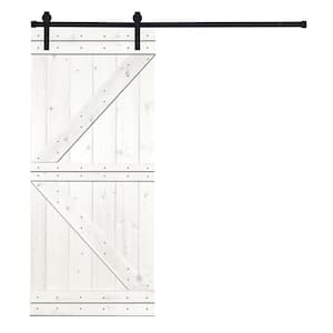 K-Bar 30 in. x 84 in. Simply White Stain Knotty Pine Wood DIY Sliding Barn Door with Hardware Kit