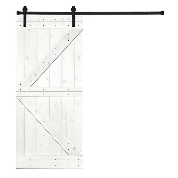 AIOPOP HOME K-Bar 30 in. x 84 in. Simply White Stain Knotty Pine Wood DIY Sliding Barn Door with Hardware Kit