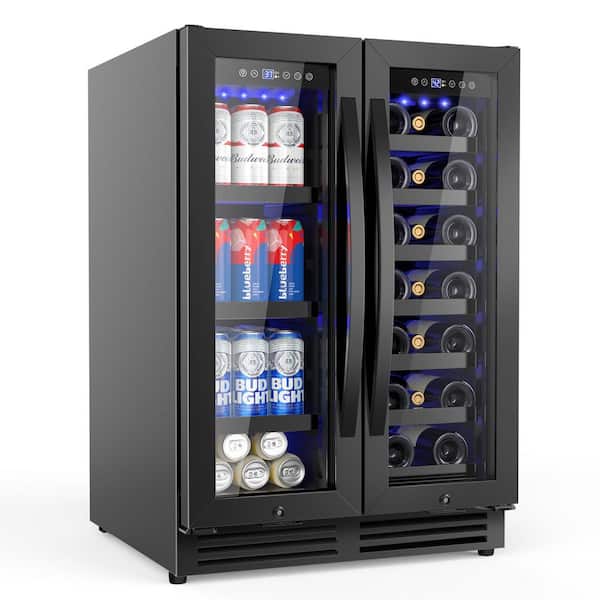 23.4 in. Dual Zone 20-Wine Bottles and 86-Cans Beverage and Wine Cooler in Black Built in Wine Fridge 4-Door Handles