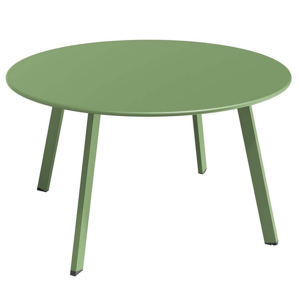 Sage Green Round Metal Outdoor Coffee Table with Square Feet for Backyard P