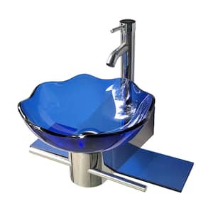 Blue Lotus Glass Wall Mounted Bathroom Sink with Towel Bar Faucet and Drain