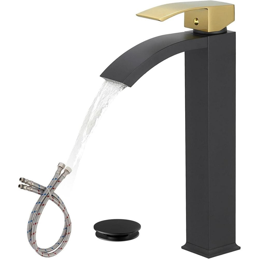 Chiczam Waterfall Vessel Faucet – Black, 1-Hole, Lead-Free Solid Brass, Single Lever Handle For Temperature & Flow Control