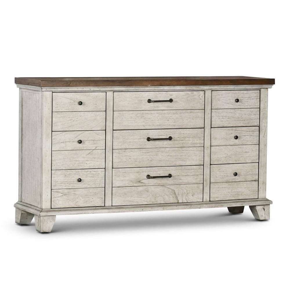 Rustic Farmhouse Ivory & Honey Nine-Drawer Dresser with Deep Storage