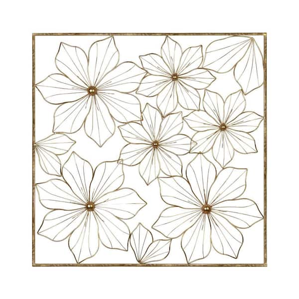HomeRoots Victoria Metal Floral Wall Decor With Golden Finish