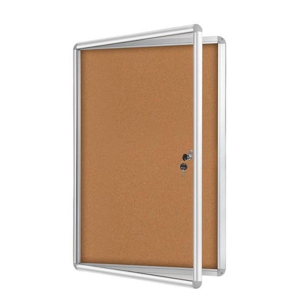 Unbranded 36x24 Inch Enclosed Cork Bulletin Board Lockable Shatter Resistant Display Case Aluminium Frame for Office School