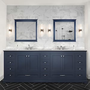 Dukes 84 in. W x 22 in. D Navy Blue Double Bath Vanity, Carrara Marble Top, Faucet Set, and 34 in. Mirrors