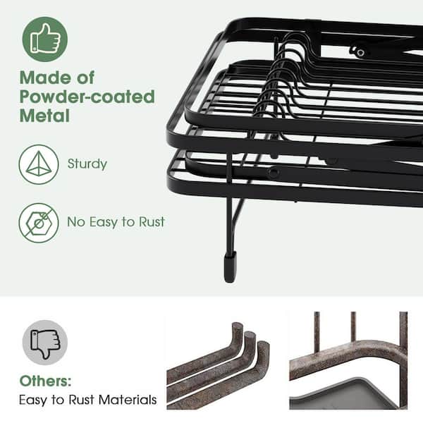  TEUOPIOE Teak Dish Drainer Rack Collapsible 2 Tier Dish Rack  Dish Drying Rack Foldable Plate Organizer Holder for Kitchen Compact: Home  & Kitchen