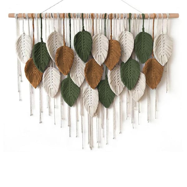 Unbranded Multi Color 39 in. W x 29.5 in. L Wall Hanging Leaves Woven Tapestry