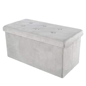 Storage Ottoman - Velvet Tufted Footrest, Toy Chest, or Bench Organizer with Removable Lid (Gray)