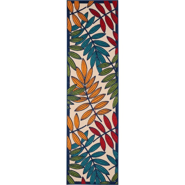 Nourison Aloha Multicolor 2 ft. x 8 ft. Kitchen Runner Floral Contemporary Indoor/Outdoor Patio Area Rug