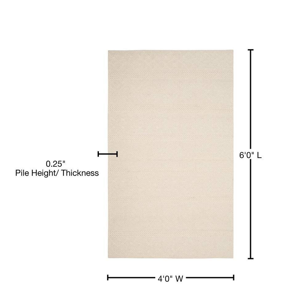 Off-White Geometric Hand-Knotted Wool 4' x 6' Rug
