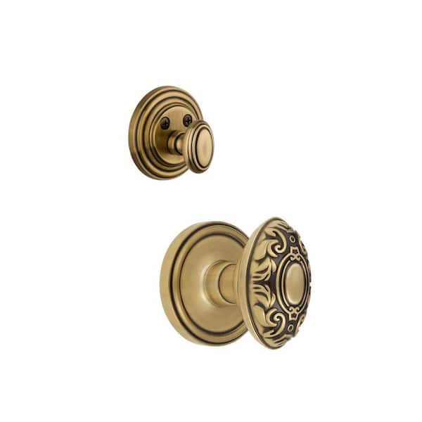 Grandeur Georgetown Single Cylinder Vintage Brass Combo Pack Keyed Differently with Grande Victorian Knob and Matching Deadbolt