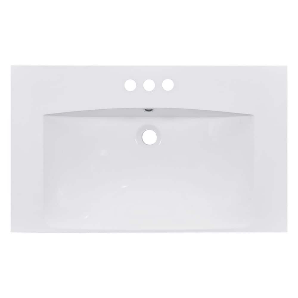 30 in. Modern Undermount Rectangular Bathroom Sink with 3 Faucet Holes in W
