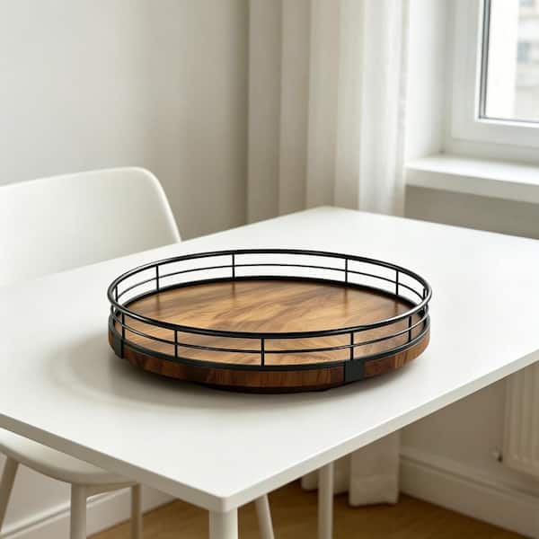 9 in. Walnut Wood Lazy Susan Turntable Organizer for Cabinet, Dining Table, Pantry, Kitchen, Countertop and Home Decor