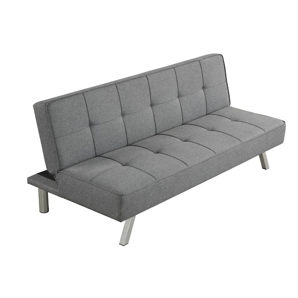66 In Gray Convertible Futon Sofa Bed, Twin 66 1 Tufted Back Convertible Sofa Futon Couch