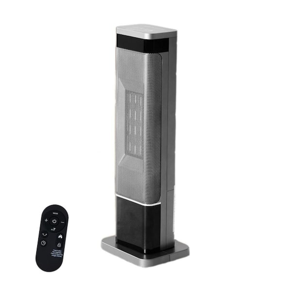 1500 Watt 24 in. Indoor Portable Electric Tower Space Heater, Timer, Remote, 3 Flame Colors, 4 Heating Modes