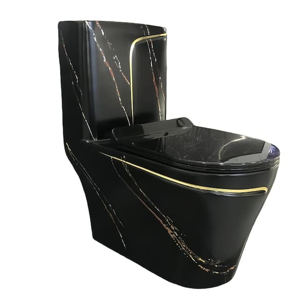 12 inch Rough In 1.8 gal. Dual Flush GPF Elongated 1-Piece Toilet in Black Seat Included