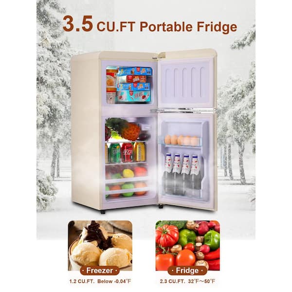 KRIB BLING 3.5Cu.Ft Compact Refrigerator Mini Fridge with Freezer, Small  Refrigerator with 2 Door, 7 Level Thermostat Removable Shelves for Kitchen