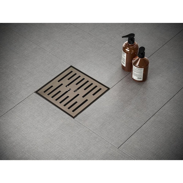6 in. Square Stainless Steel Drain Shower with Slot Pattern in Venetian Bronze