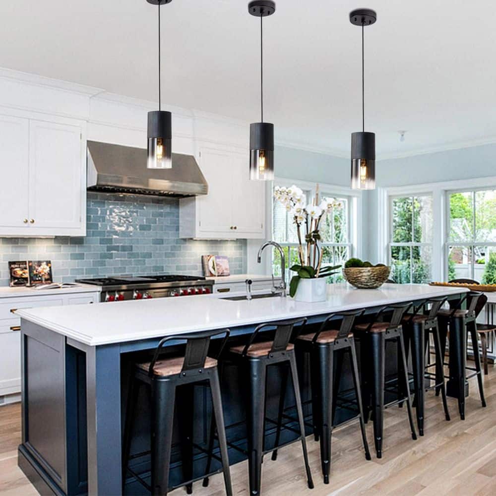 60-Watt 1-Light Black Pendant Light with Smoky Gradient Glass Shade for Kitchen Island (2-Pack, Bulb Not Included) price history on PriceWatchPro