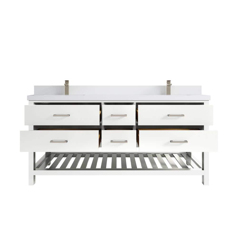 Parker 72" White Solid Wood Double Sink Vanity with Quartz Top