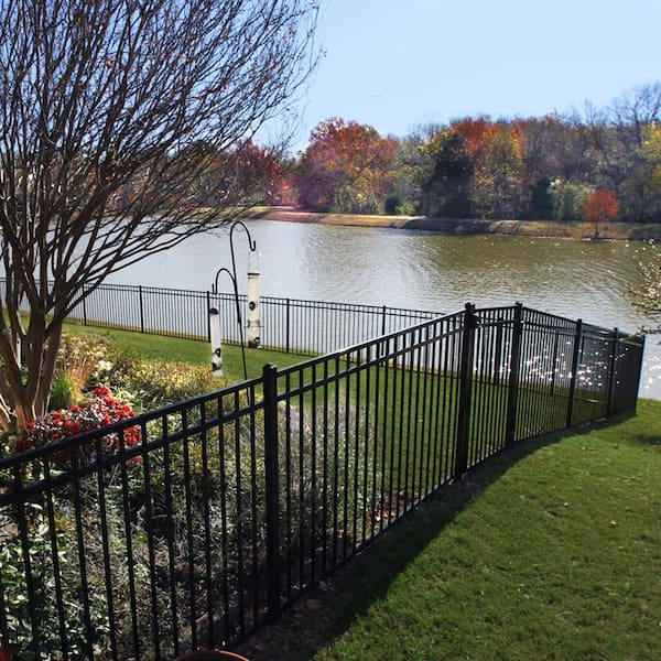 Versai 4.5 ft. H x 7.5 ft. W Gloss Black Steel Flat Top and Bottom Design Fence Panel for Pool Application