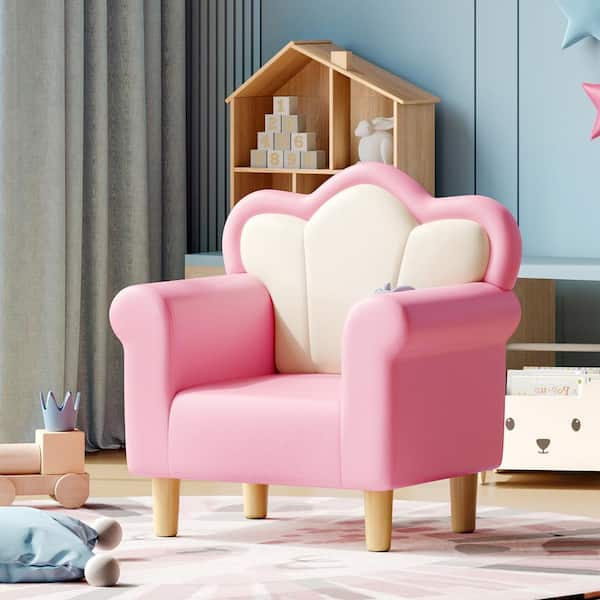 Harper & Bright Designs Pink and White PU Upholstered Petal Shape Toddler Sofa, Kids Sofa Armchair for Playroom, Bedroom