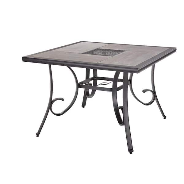 Hampton Bay Crestridge Steel Square Outdoor Patio Dining Table with Tile  Top FTS61215B - The Home Depot