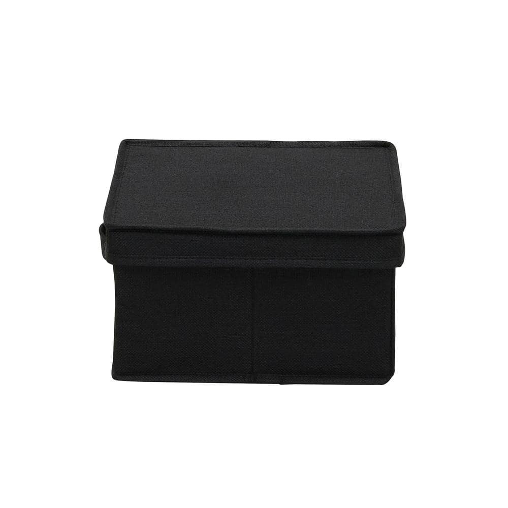 Medium Black Fabric Storage Bins with Lids, Set of 2