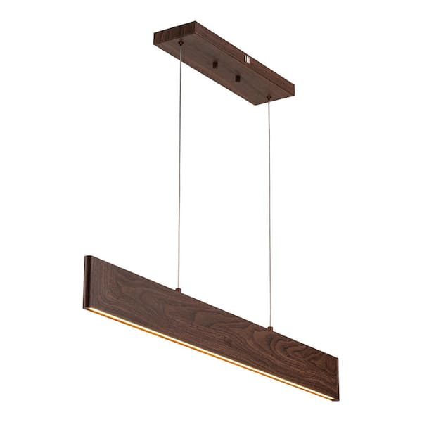 C Cattleya 36-Watt 1-Light Wood Finish Aluminum Dimmable Integrated LED Linear Pendant Light
