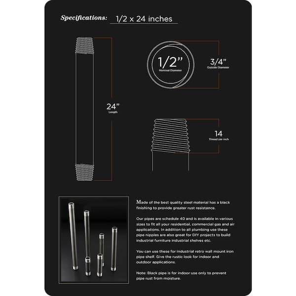2 in. x 24 in. Black Steel Pipe (5-Pack)