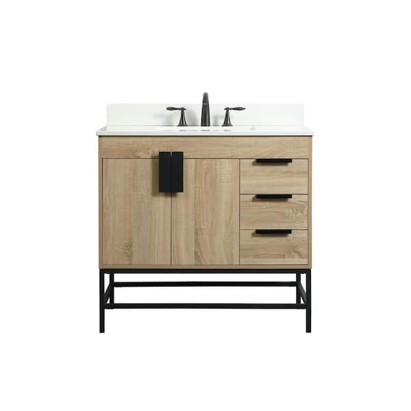 Unbranded Simply Living 36 in. W x 22 in. D x 33.5 in. H Bath Vanity in Mango Wood with Ivory White Engineered Marble Top