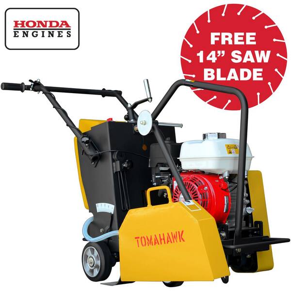 Tomahawk Power 14 in. 6.5 HP Honda Walk Behind Concrete Saw for Concrete and Asphalt Sawing with GX200 Honda Engine