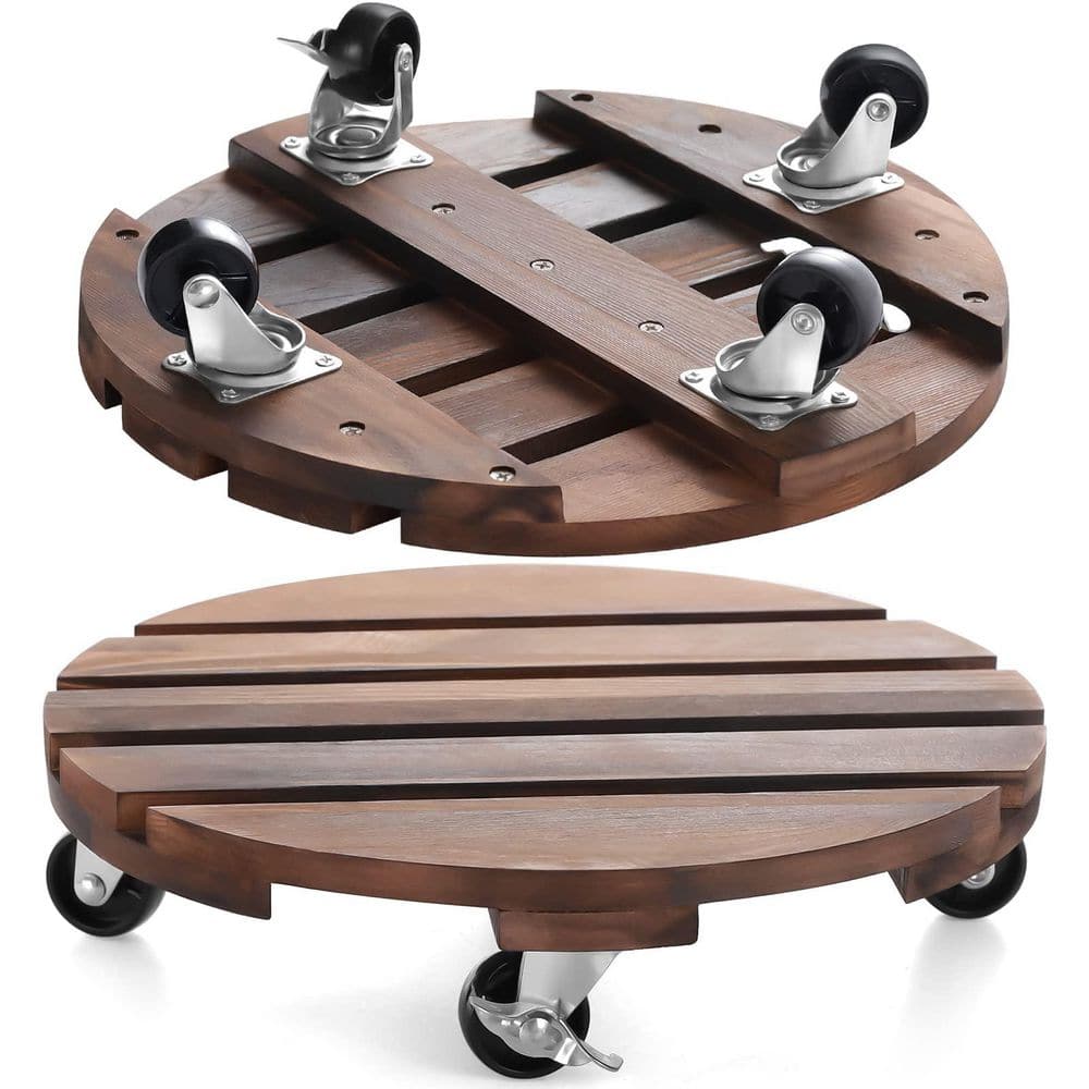 2-Piece Heavy Duty Wooden Round Plant Caddy Rolling Plant Stand with Metal Lockable Casters (12 in. W x 3 in. H) price history on PriceWatchPro