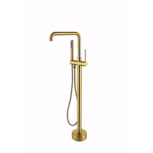 Single-Handle Freestanding Tub Faucet with Hand Shower in Brushed Brass