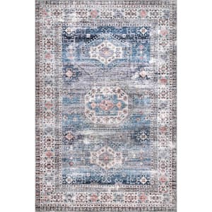 Drina Machine Washable Distressed Blue 4 ft. x 6 ft. Area Rug