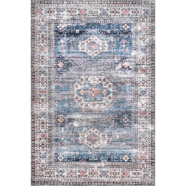 nuLOOM Drina Machine Washable Distressed Blue 5 ft. x 8 ft. Area Rug BIRV36A508 The Home Depot