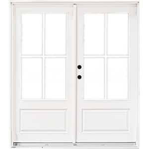 60 in. x 80 in. Fiberglass Smooth White Right-Hand Inswing Hinged 3/4-Lite Patio Door with 4-Lite GBG