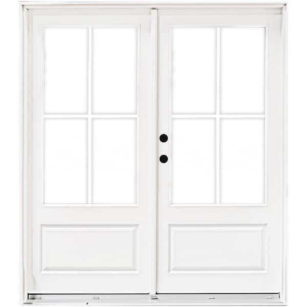 72 in. x 80 in. Fiberglass Smooth White Right-Hand Inswing Hinged 3/4-Lite Patio Door with 4-Lite GBG