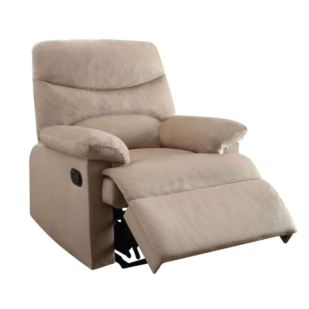 Beige Fabric Recliner w/ Pillow Top Arm, Ergonomic Glider Chair for Living Room