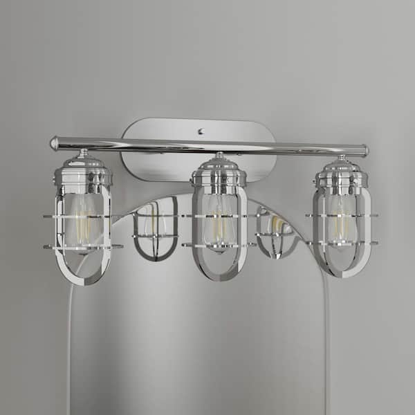 Hunter Starklake 24 in. 3-Light Brushed Nickel Wall Sconce with Basket Shade
