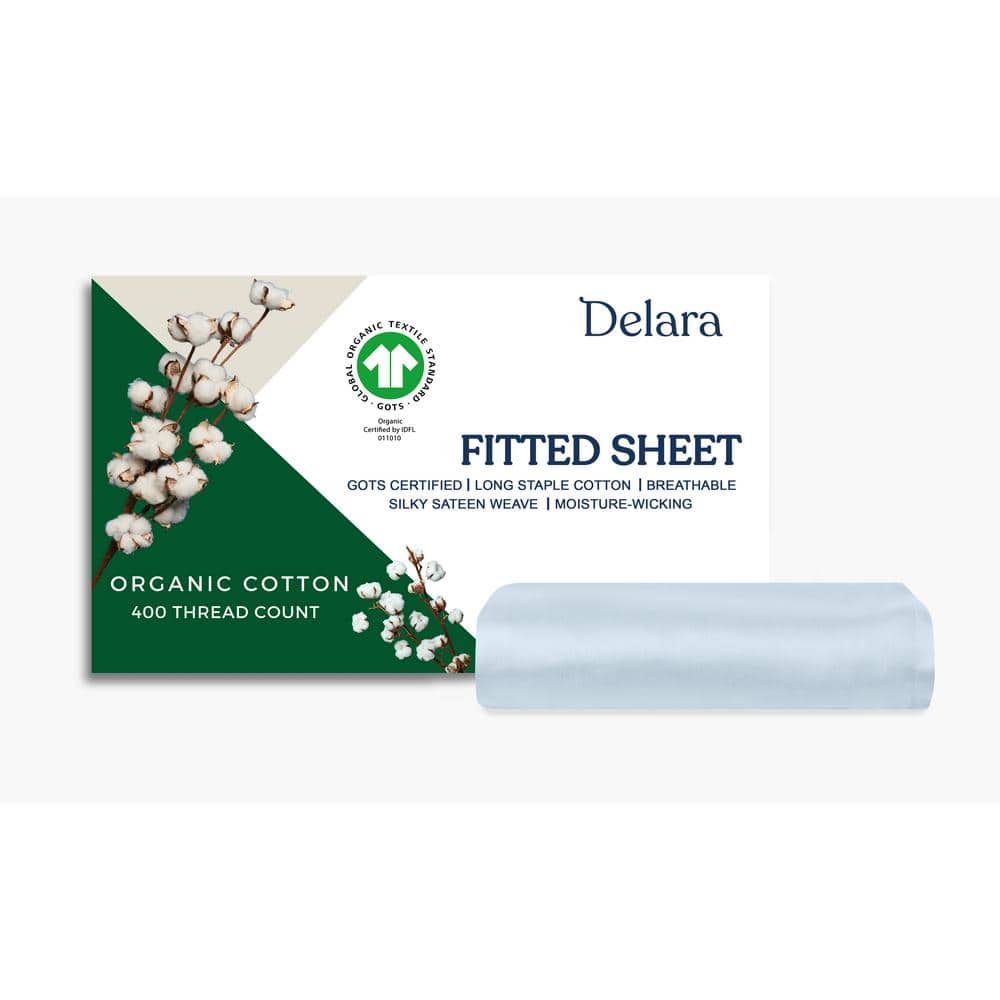 Light Blue Organic Cotton California King Fitted Sheet Set