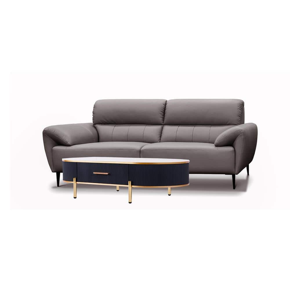 Elegant Oval Sintered Stone Coffee Table with Gold Accents and Storage