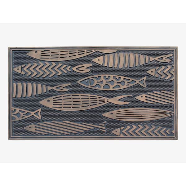 A1 Home Collections Fish Rubber 18 in. x 30 in. Beautifully Copper Hand Finished, Non-Slip, Durable Heavy Duty Door Mat