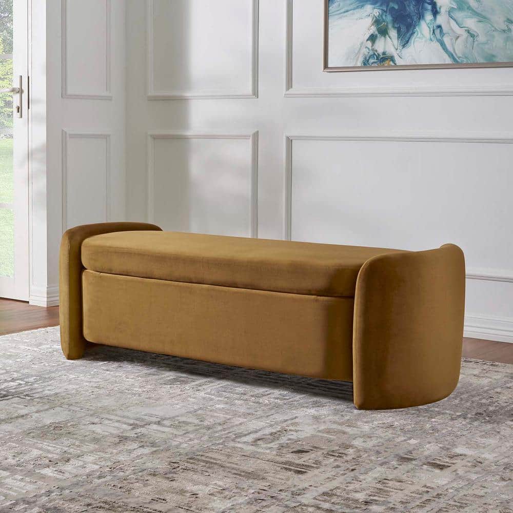 Nebula Cognac Performance Velvet 62" Storage Bench