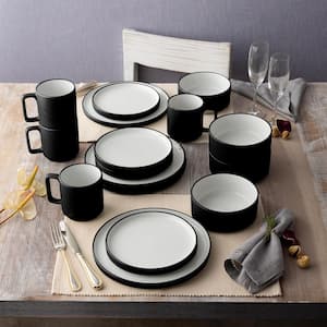 Colortex Stone Black 9.75 in. Porcelain Dinner Plates, (Set of 4)