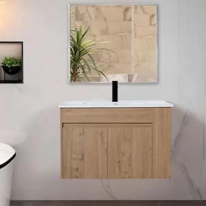 30 in. W x 18 in. D x 19 in. H Single Sink Bath Vanity in Imitative Oak with White Ceramic Top, Adjust Open Shelf