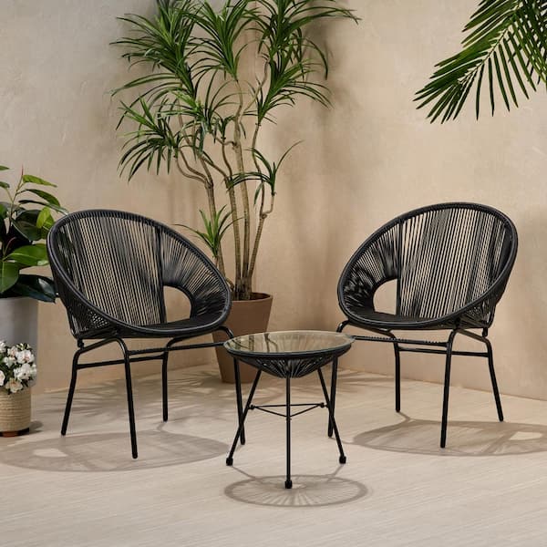 Nusa Black 3-Piece Metal Outdoor Patio Conversation Set