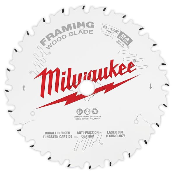 Milwaukee 6-1/2 in. x 24-Tooth Carbide Framing Circular Saw Blade (2-Pack)